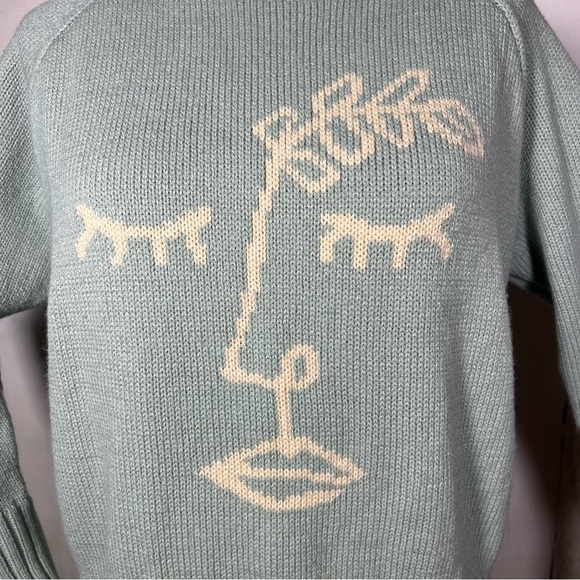 Desert Dreamer Cameo Face Outline Sage Knit Pullover Cropped Sweater SMALL EUC - Picture 5 of 16